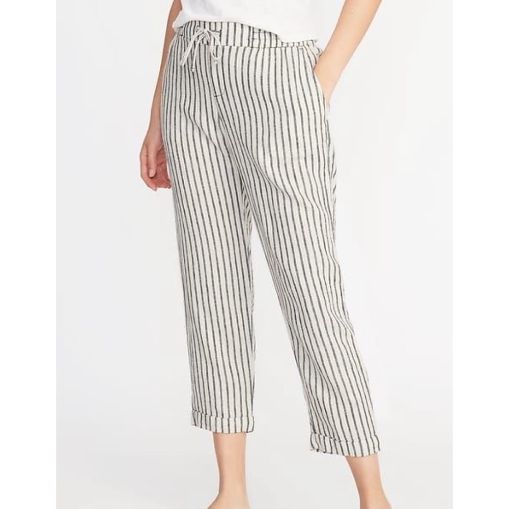Old Navy Mid Rise Linen Blend Capri cropped stripe pants, size XXL NWT